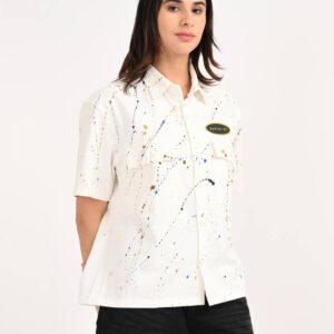 CUSTOMISED CROPPED PAINTED SHIRT