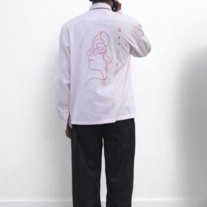 Crop fit back printed long sleeve button up shirt