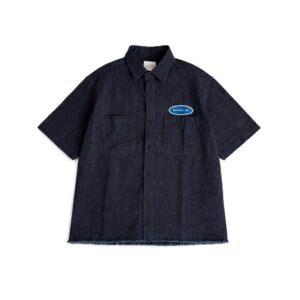 Cropped Blue Raw Denim Shirt