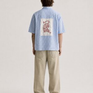 Embroidery blue checked shirt