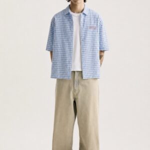 Embroidery blue checked shirt