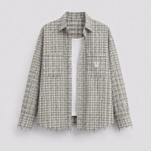 Raw hem plaid flannel shirt
