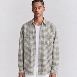 Raw hem plaid flannel shirt