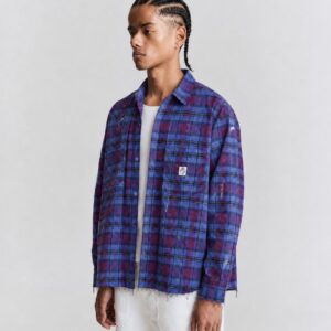 Raw hem plaid flannel shirt