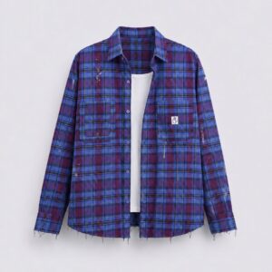 Raw hem plaid flannel shirt